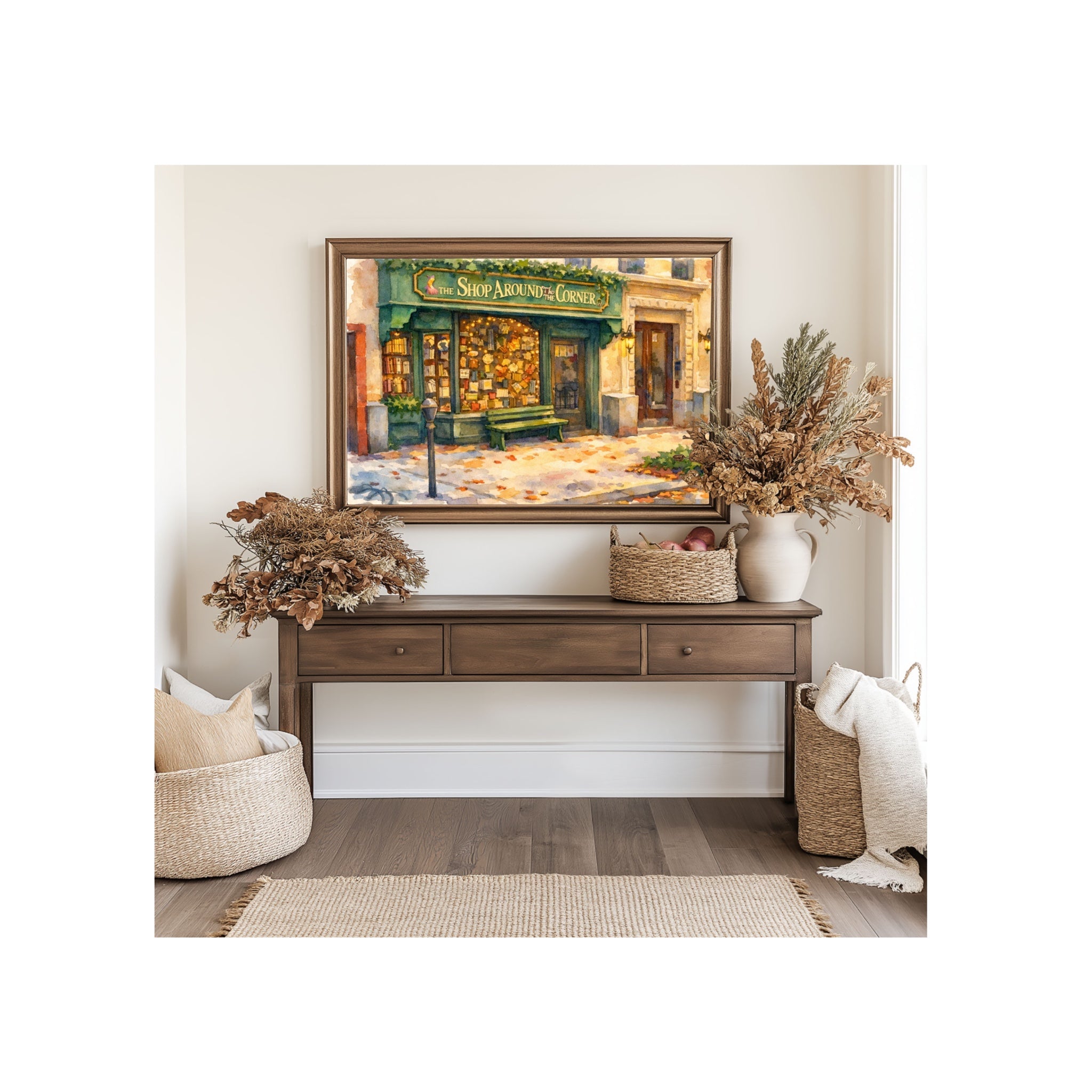 The Shop Around the Corner Art Print Autumn in New York City Watercolor Painting
