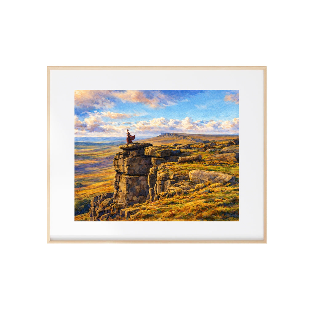 Elizabeth Sightseeing on a Cliff Art Print Pride and Prejudice Artwork Jane Austen Watercolor Painting Sunset