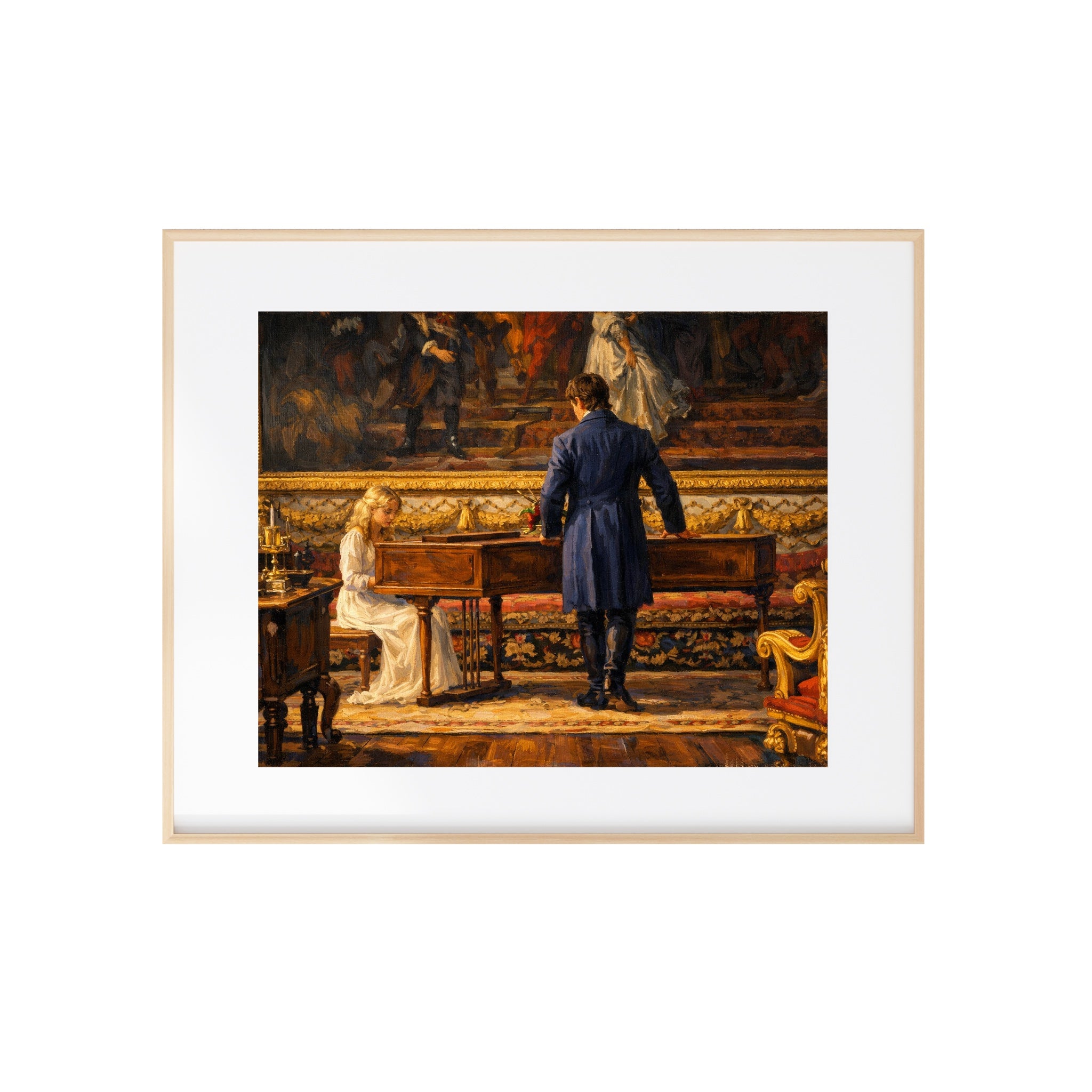 Mr. Darcy and Georgiana at the Piano Art Print Pride and Prejudice Painting Jane Austen Artwork Regency Music Wall Decor