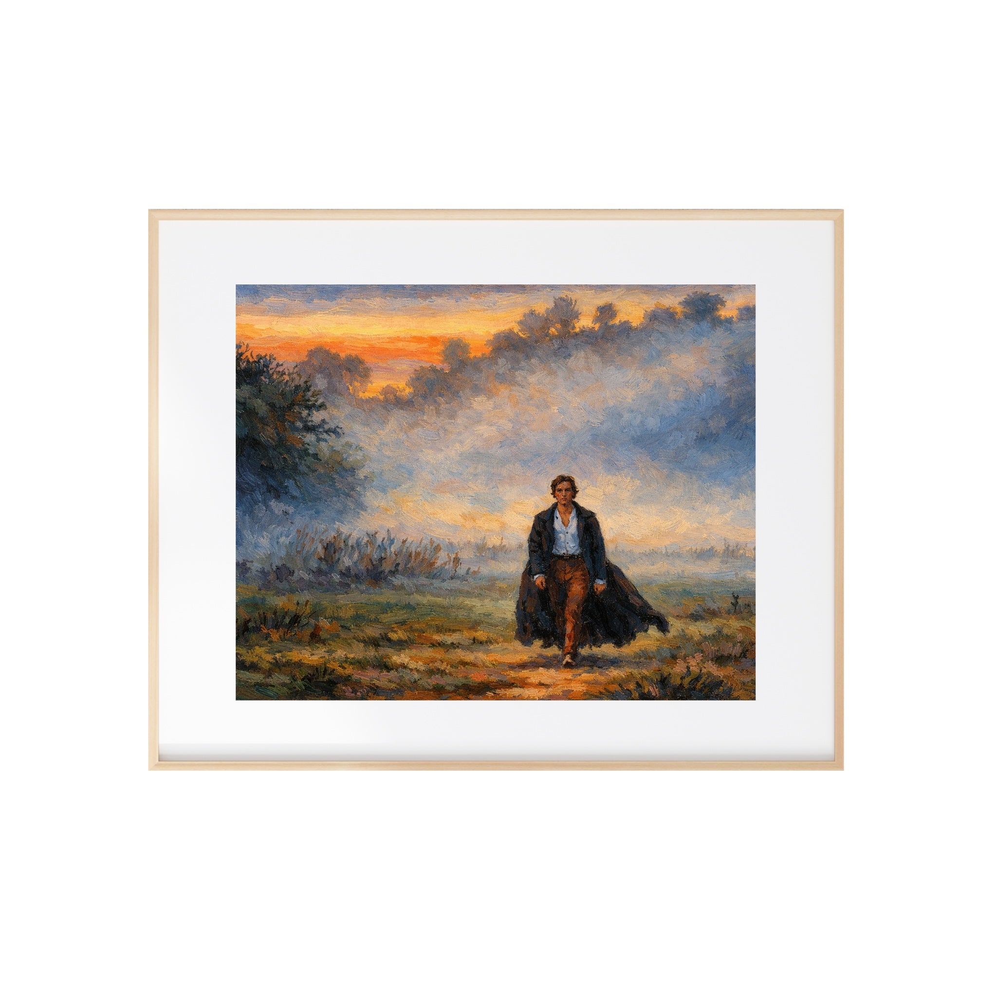 Mr. Darcy Walks Across a Field Art Print Pride and Prejudice Watercolor Painting Jane Austen Artwork Sunrise