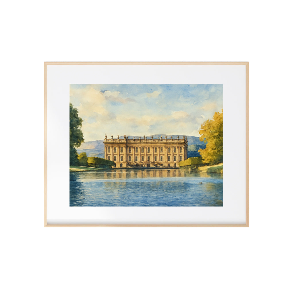 Pemberley Art Print Chatsworth House Watercolor Painting Jane Austen Artwork Pride and Prejudice Wall Decor