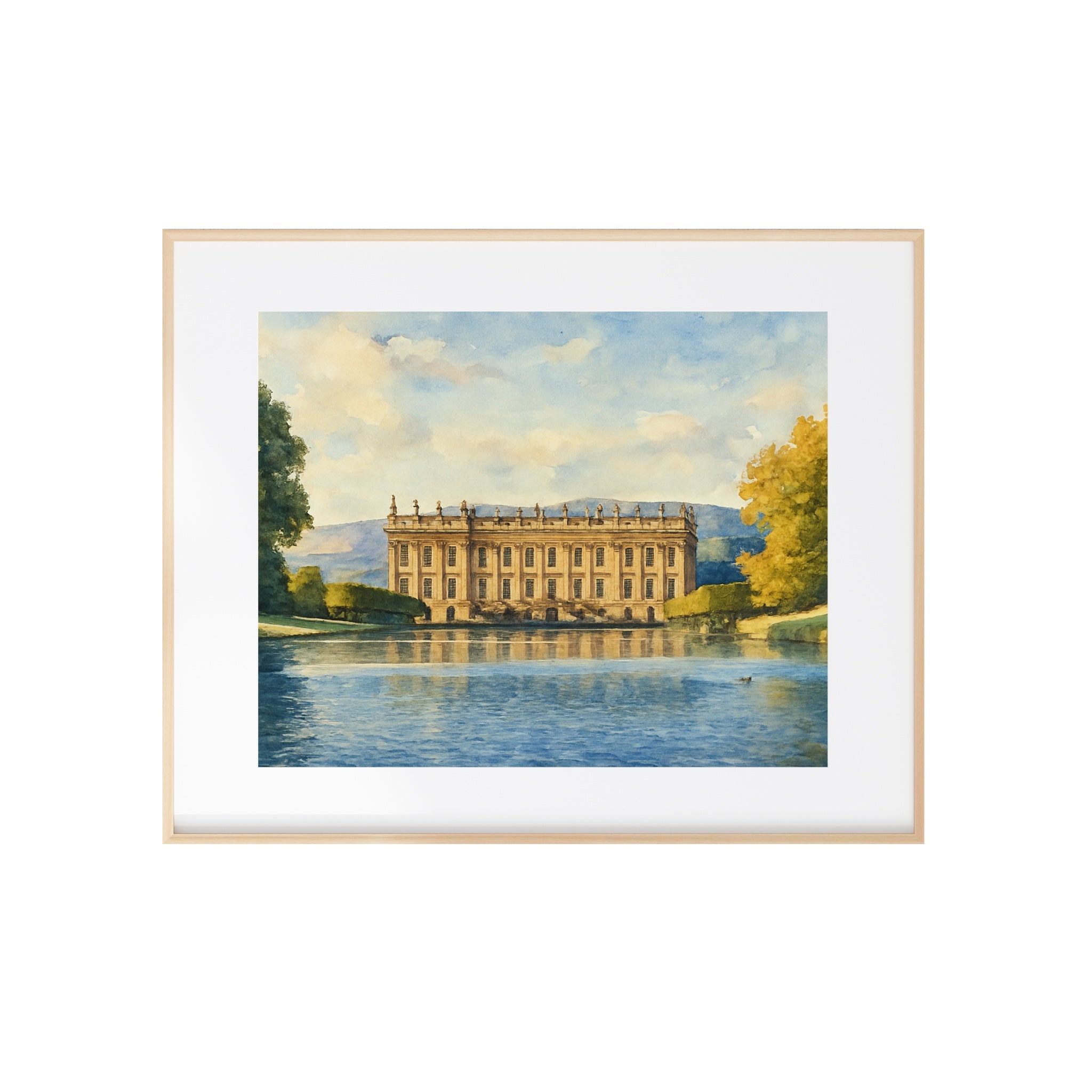 Pemberley Art Print Chatsworth House Watercolor Painting Jane Austen Artwork Pride and Prejudice Wall Decor