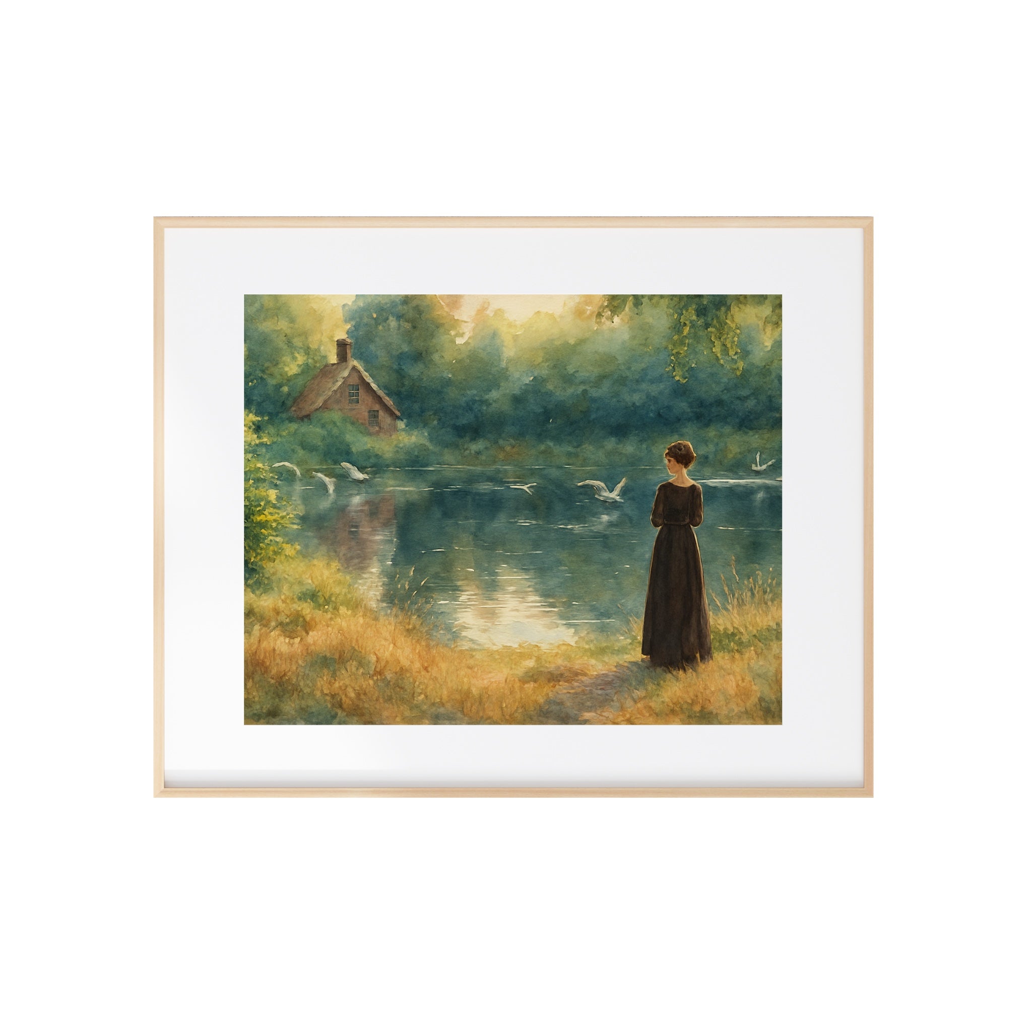 Elizabeth Bennet at the Lake Art Print Pride and Prejudice Watercolor Painting Jane Austen Artwork Landscape Scenery Wall Decor