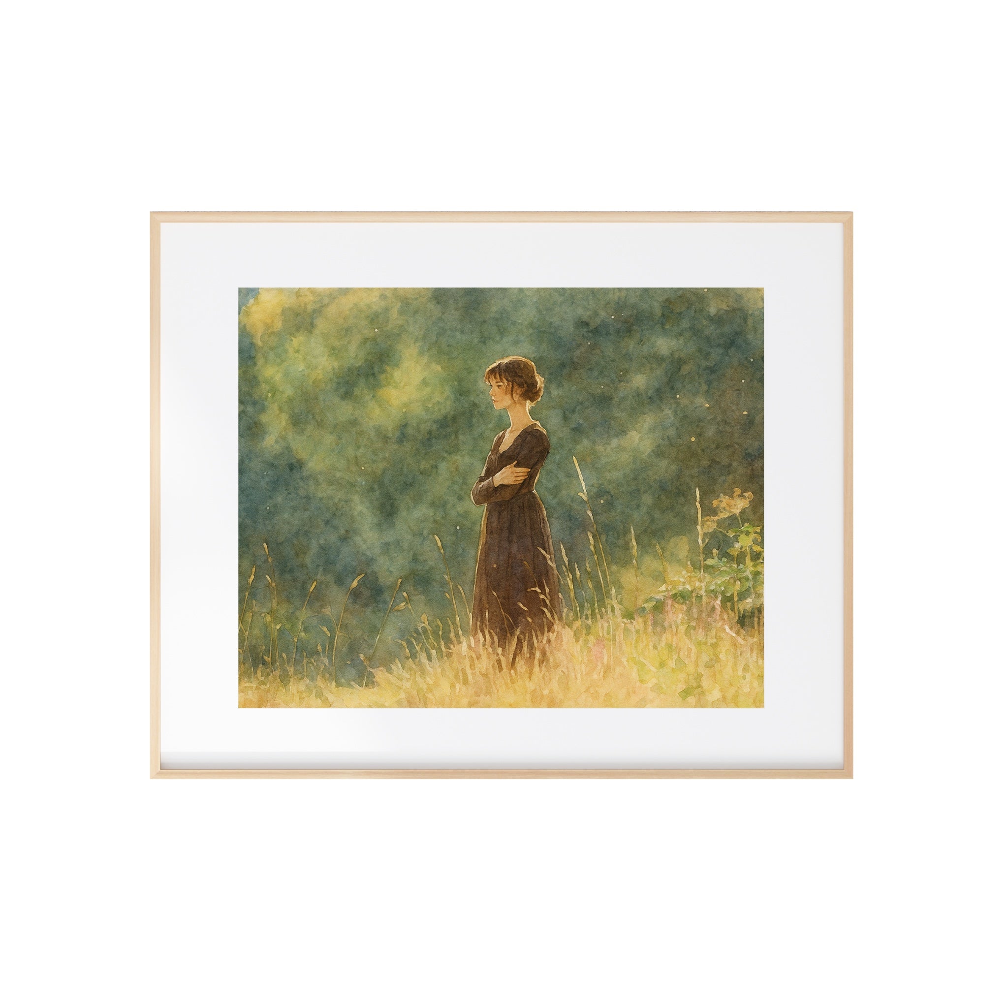 Elizabeth Bennet in Contemplation Art Print Pride and Prejudice Watercolor Painting Jane Austen Artwork Book Gallery Wall Solitude Decor
