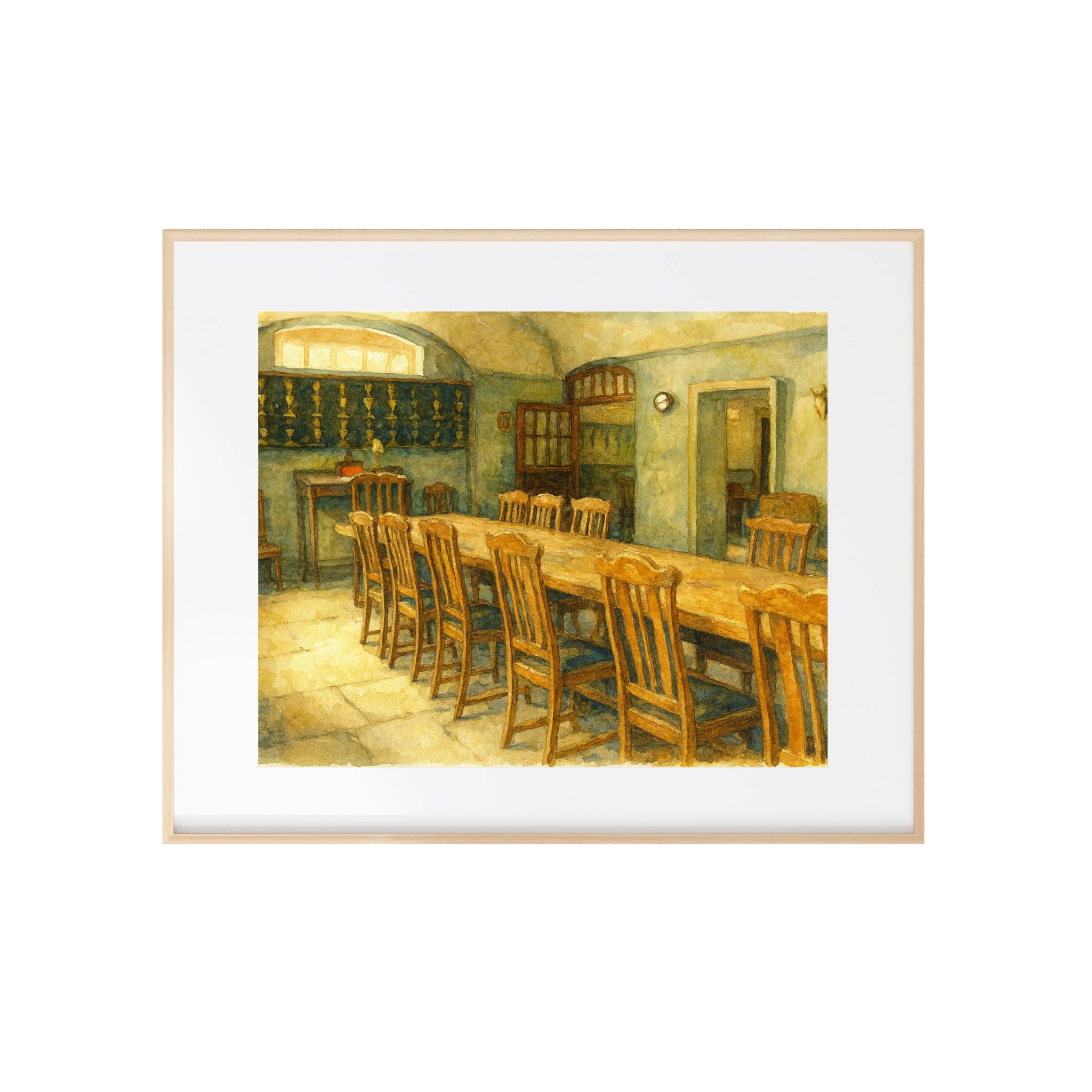 Servant's Hall Dining Room Art Print Downton Abbey Watercolor Painting