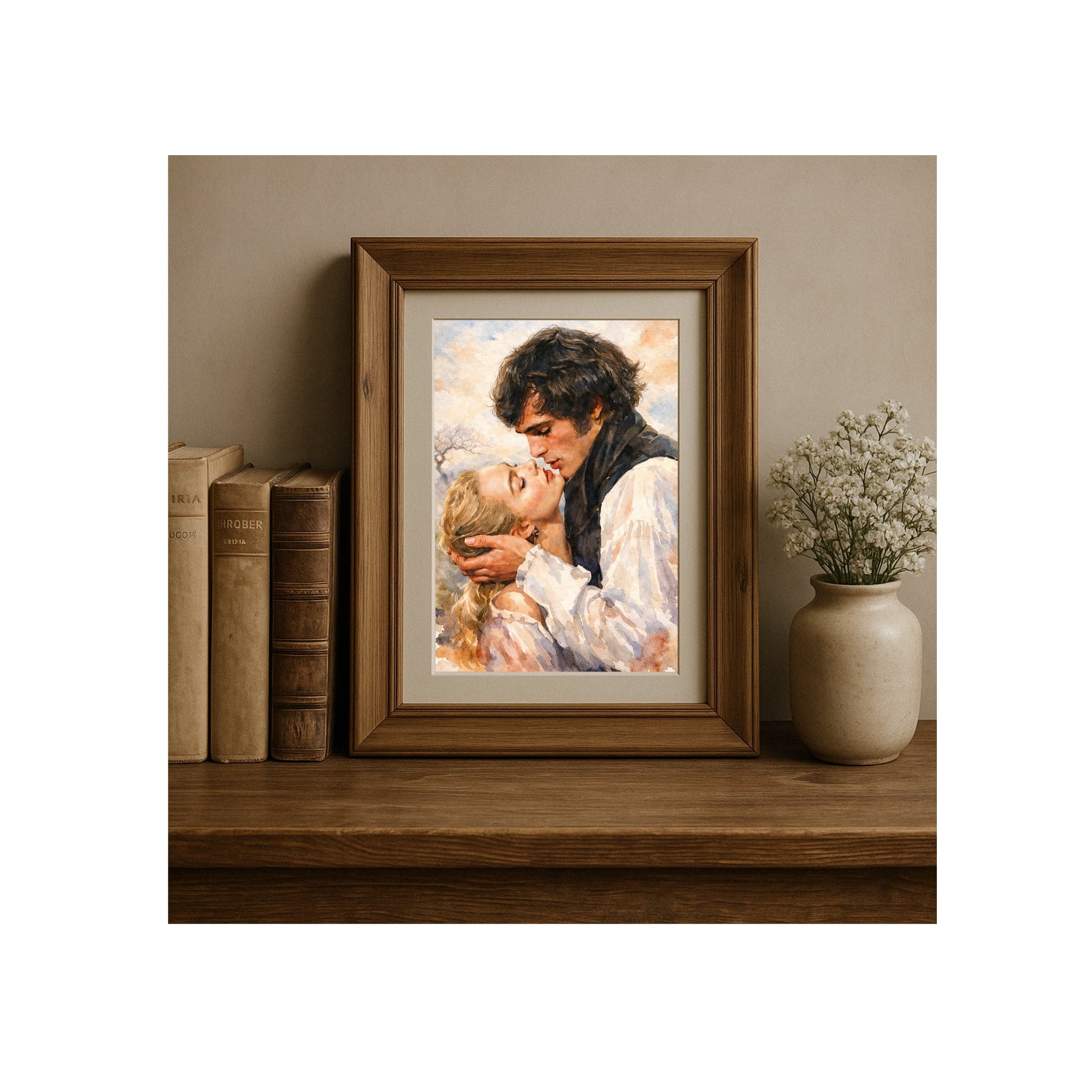 Catherine and Heathcliff Art Print Emily Bronte Book Watercolor Painting Romantic Artwork Gallery Wall Decor