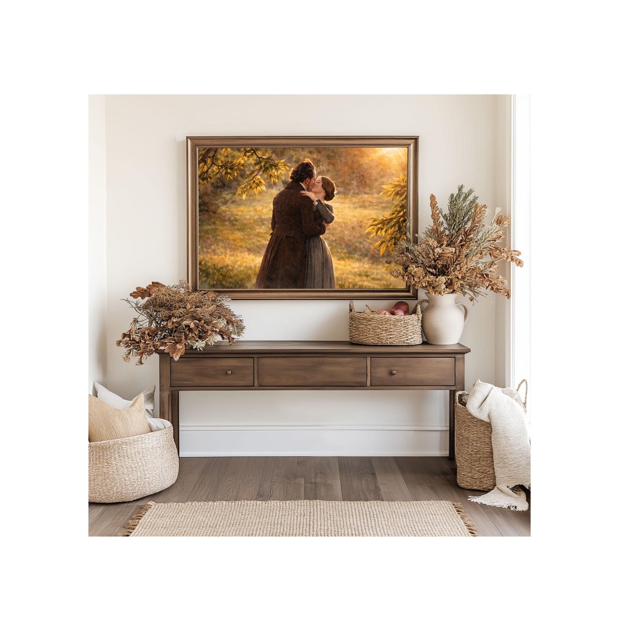 Rochester Kisses Jane Art Print Jane Eyre Watercolor Painting Charlotte Bronte Artwork Sunset Gallery Wall Romantic Book Decor