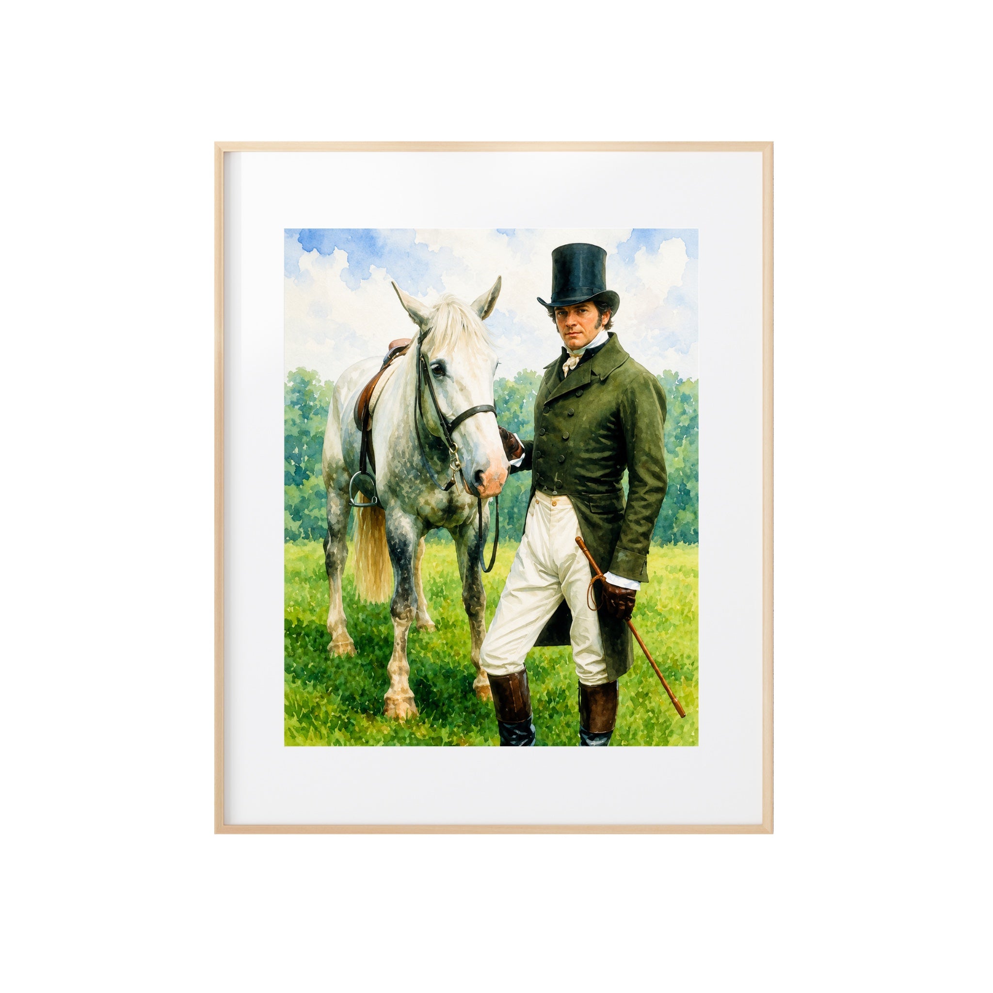 Mr. Darcy and His Steed Watercolor Art Print