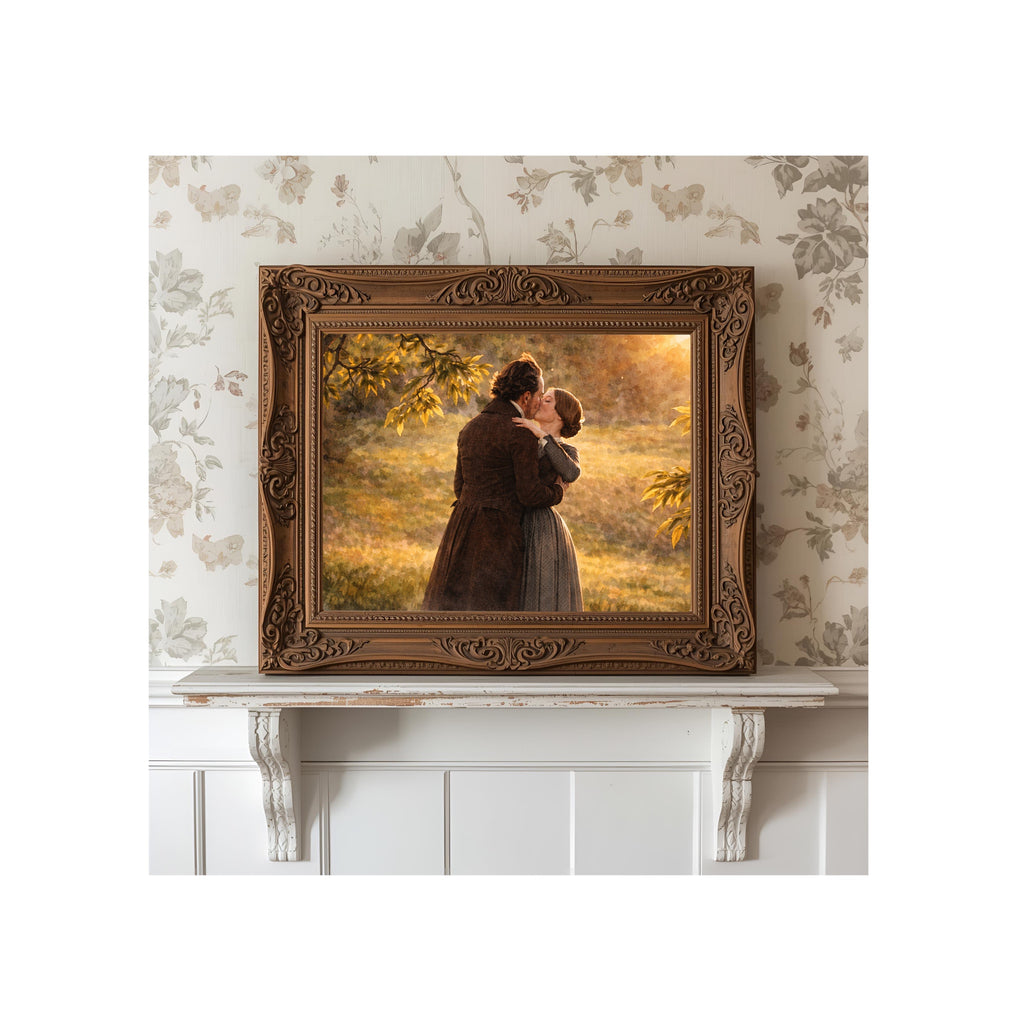Rochester Kisses Jane Art Print Jane Eyre Watercolor Painting Charlotte Bronte Artwork Sunset Gallery Wall Romantic Book Decor