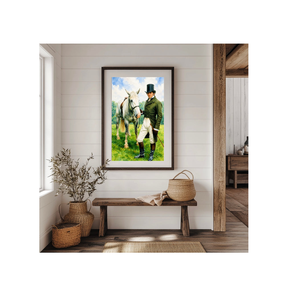 Mr. Darcy and His Steed Watercolor Art Print