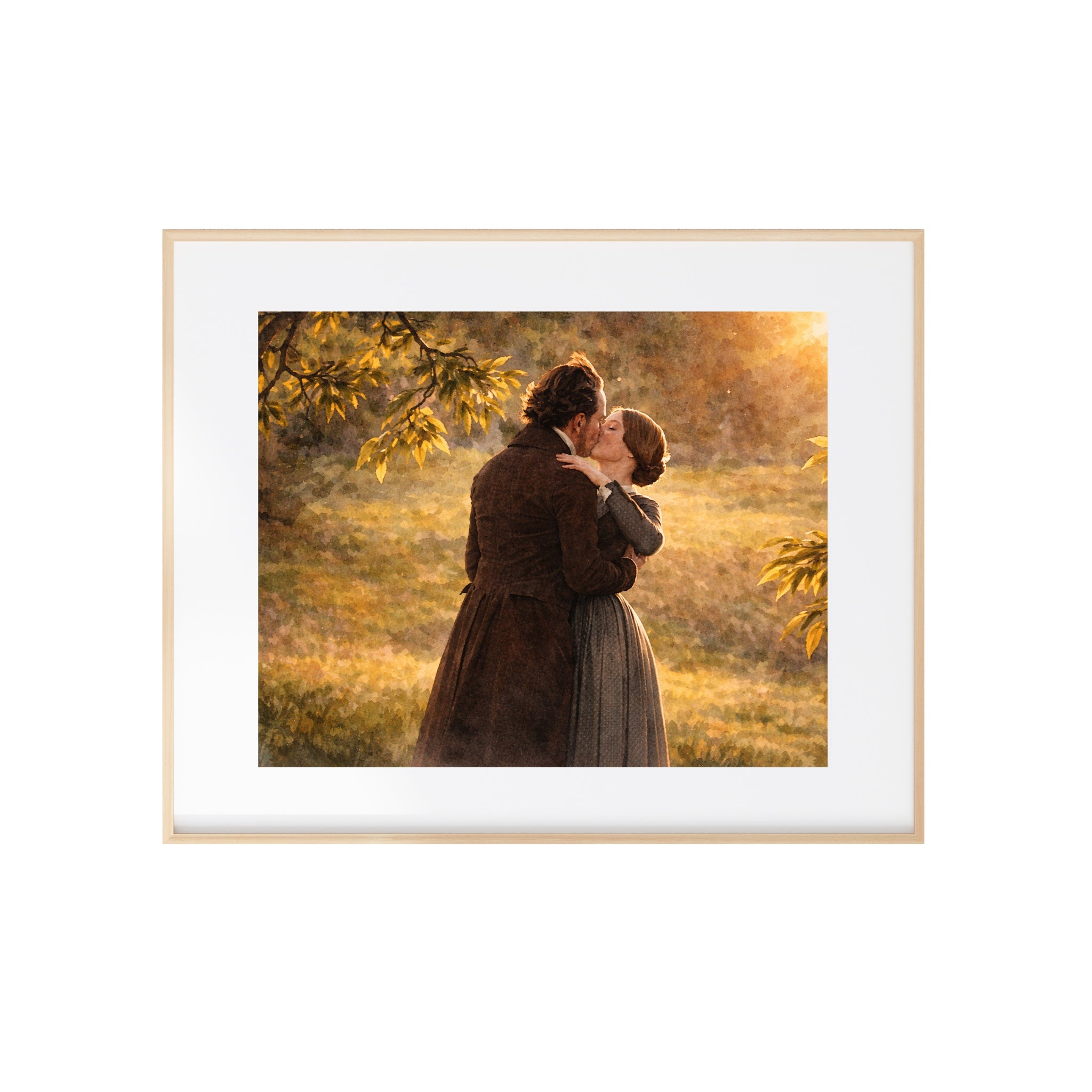 Rochester Kisses Jane Art Print Jane Eyre Watercolor Painting Charlotte Bronte Artwork Sunset Gallery Wall Romantic Book Decor