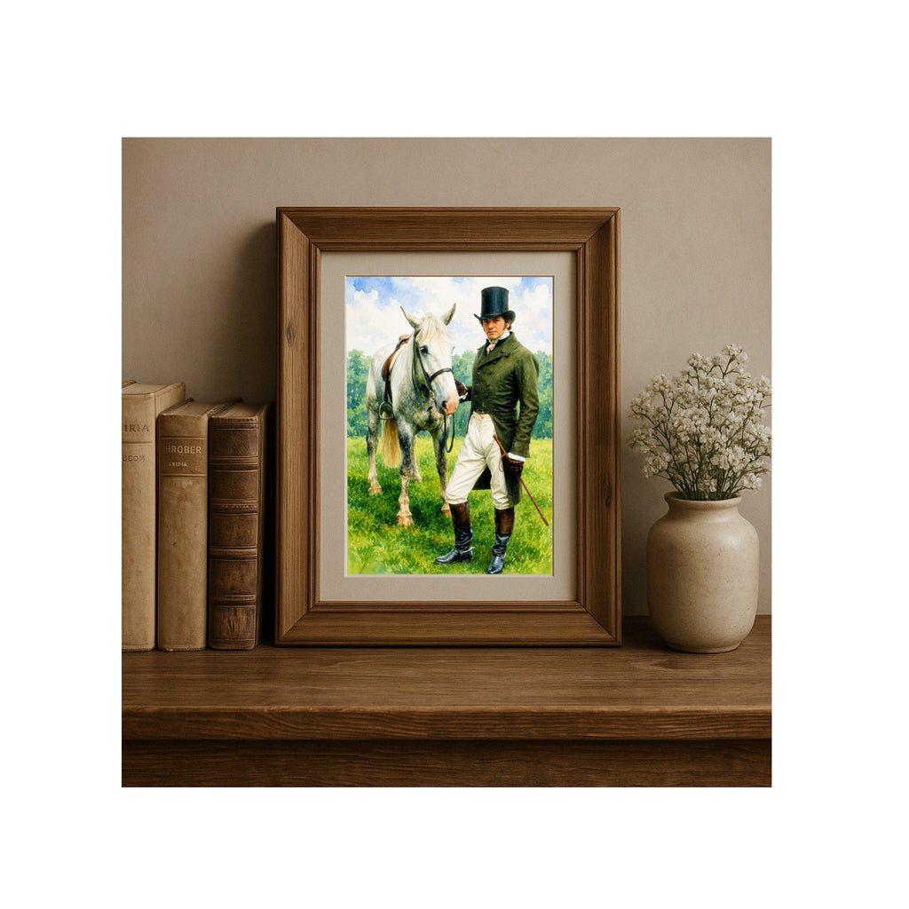 Mr. Darcy and His Steed Watercolor Art Print
