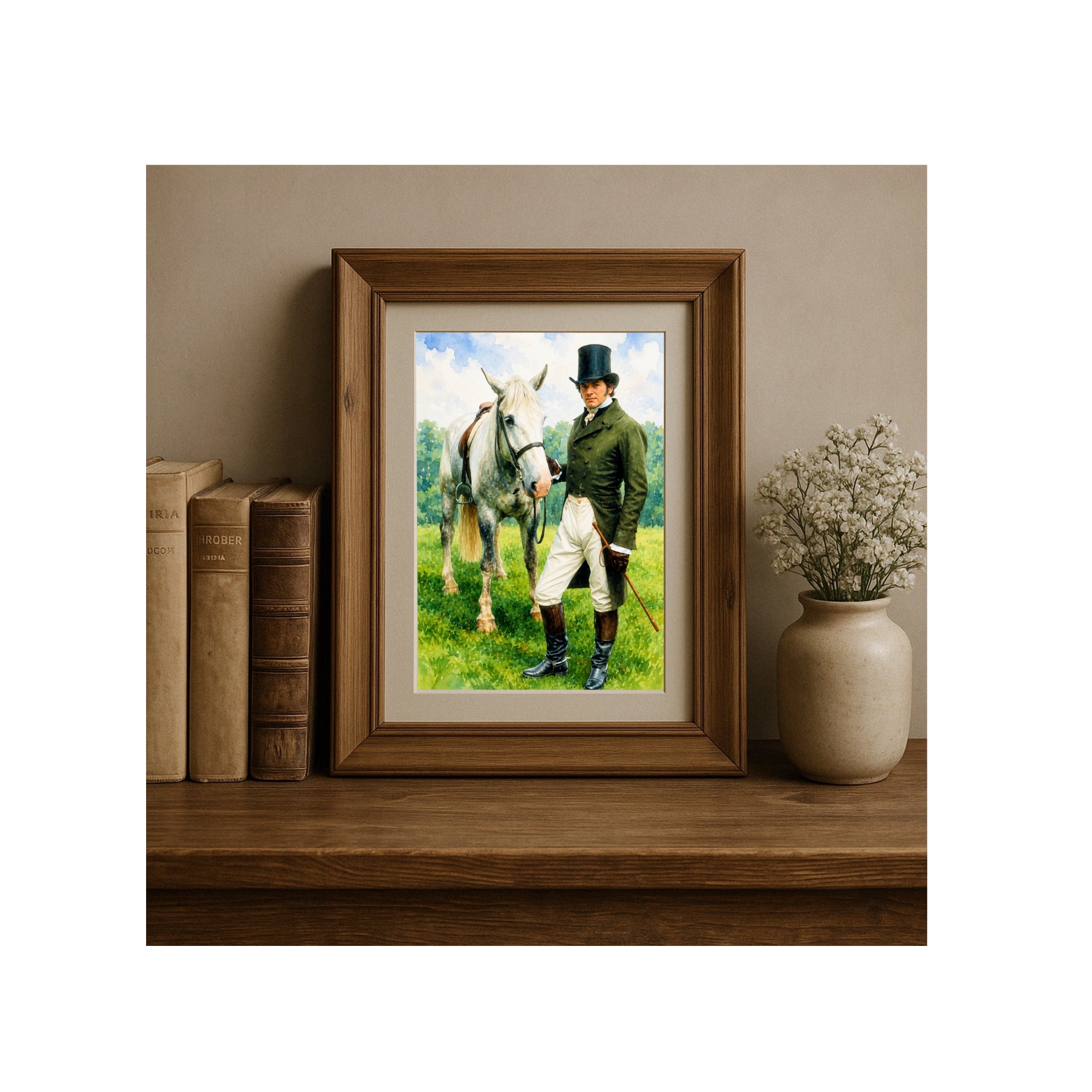 Mr. Darcy and His Steed Watercolor Art Print
